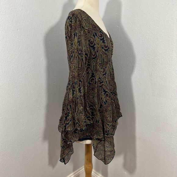 Michael Kors Babydoll Blouse Womens M Silk Gypsy Handkerchief Hem Fairycore - Picture 4 of 8